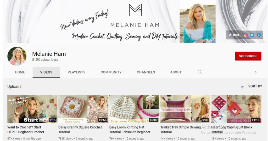 Melanie Ham's Youtube channel
