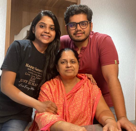 Rohit Patil with his sister and mother Suman Patil