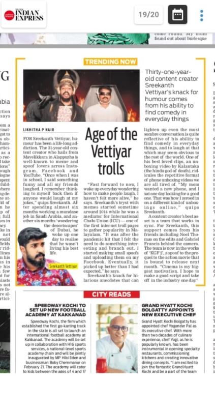 Sreekanth Vettiyar article has been appeared in many newspapers