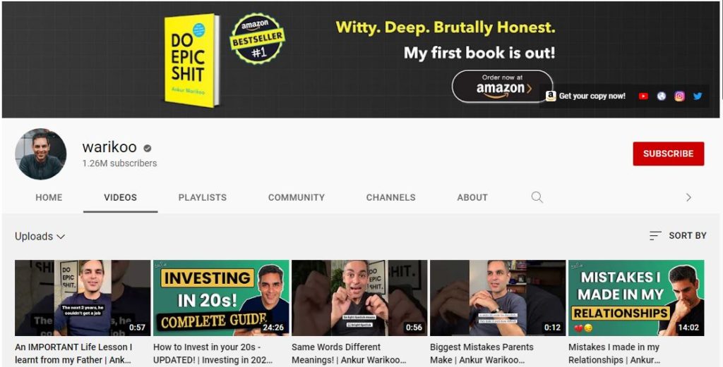 Warikoo's Youtube channel