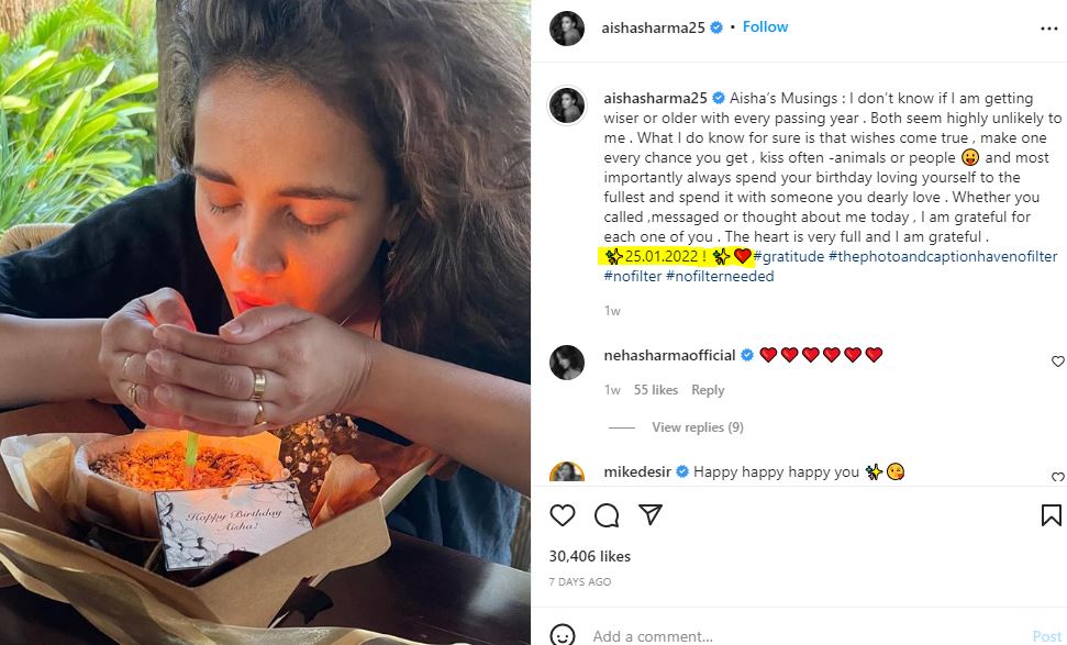 Aisha Sharma on her birthday