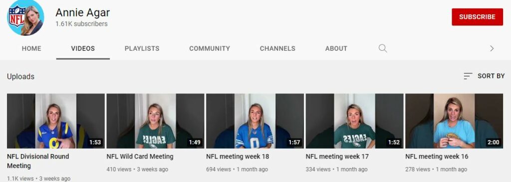 Annie Agar Youtube channel