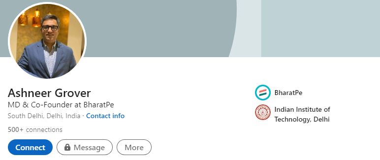 Ashneer Grover's LinkedIn