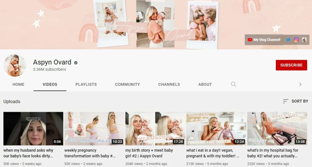 Aspyn Ovard YouTube channel