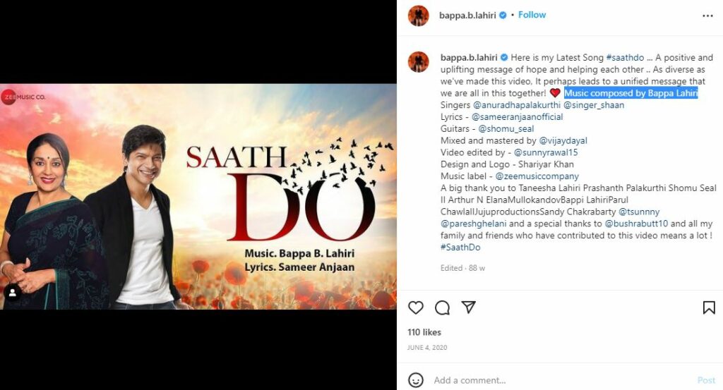 Bappa Lahiri composed song Saath Do