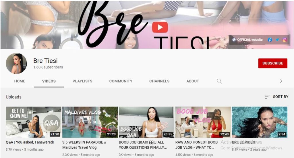 Bre Tiesi's Youtube channel