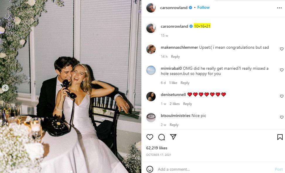 Carson Rowland wedded to his long time girlfriend
