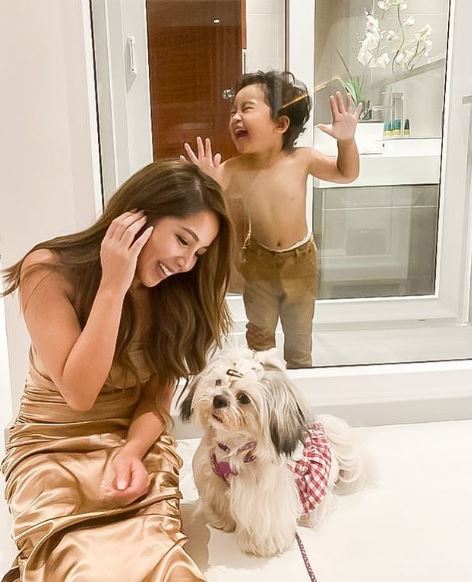 Chang with her pet dog