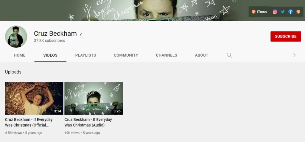 Cruz Beckham's Youtube channel