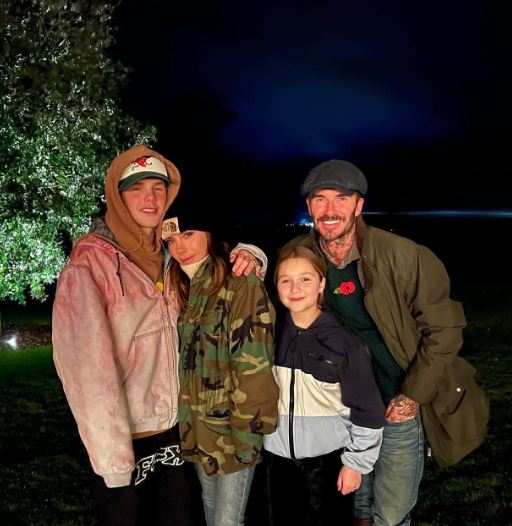 Cruz with his dad David Beckham, mom Victoria Beckham, and sister Harper Seven Beckham