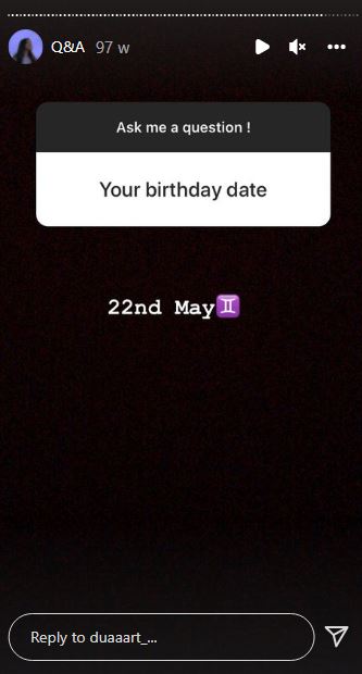 Dua Aamir birthdate