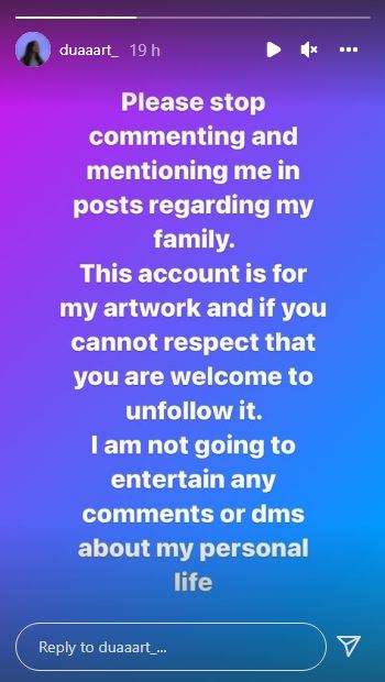 Dua Aamir respond to her followers