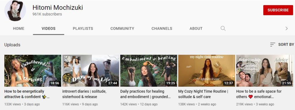 Hitomi's Youtube channel