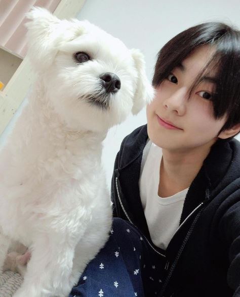 Jungwon with his pet dog