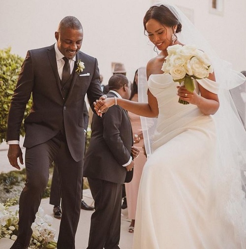 Sabrina Dhowre Elba and her husband Idris Elba on their wedding day