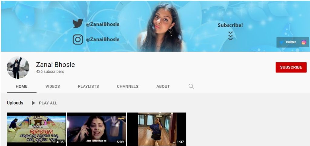 Zanai Bhosle's Youtube channel