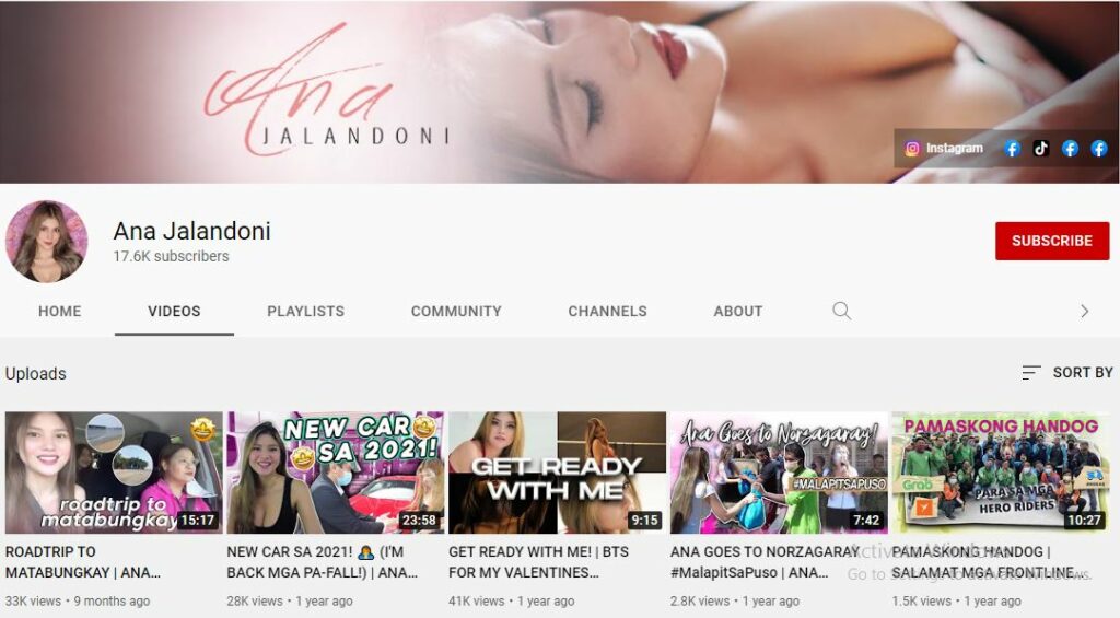 Ana Jalandoni's Youtube channel