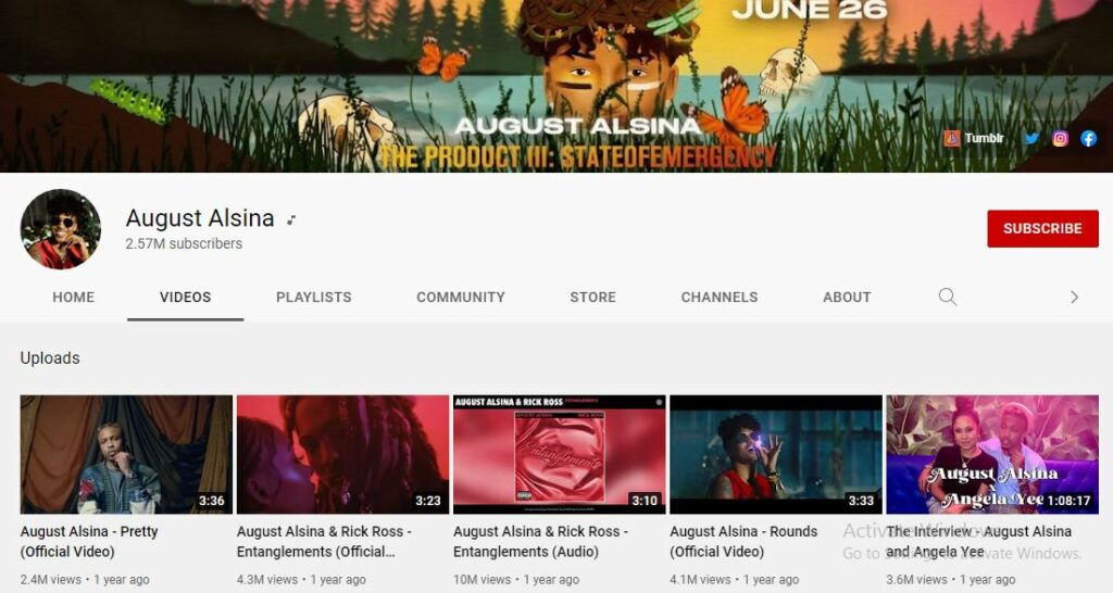 August Alsina's Youtube channel