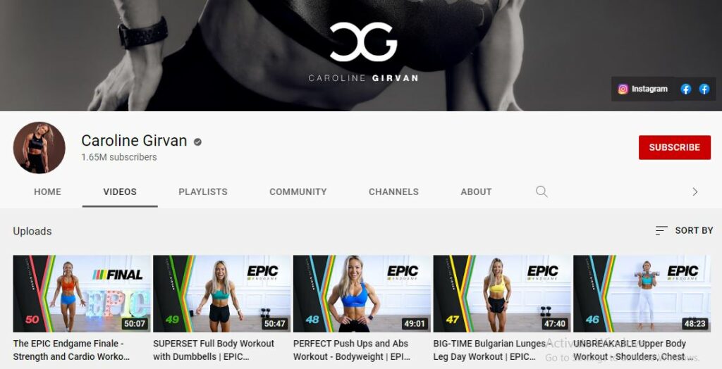 Caroline's Youtube channel