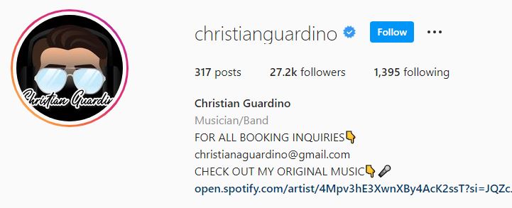 Christian Guardino Instagram profile
