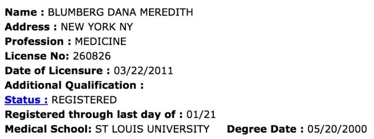 Dana Blumberg is a registered doctor