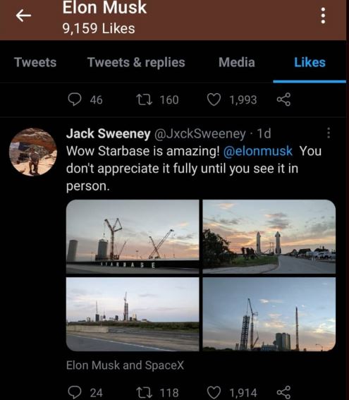 Elon Musk likes Jack Sweeney's tweet