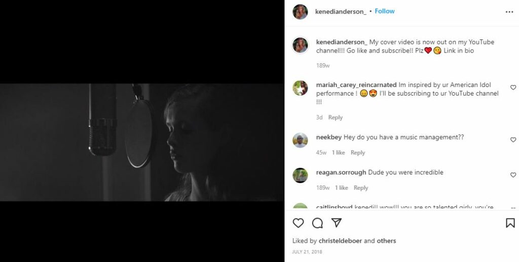 First IG post of Anderson