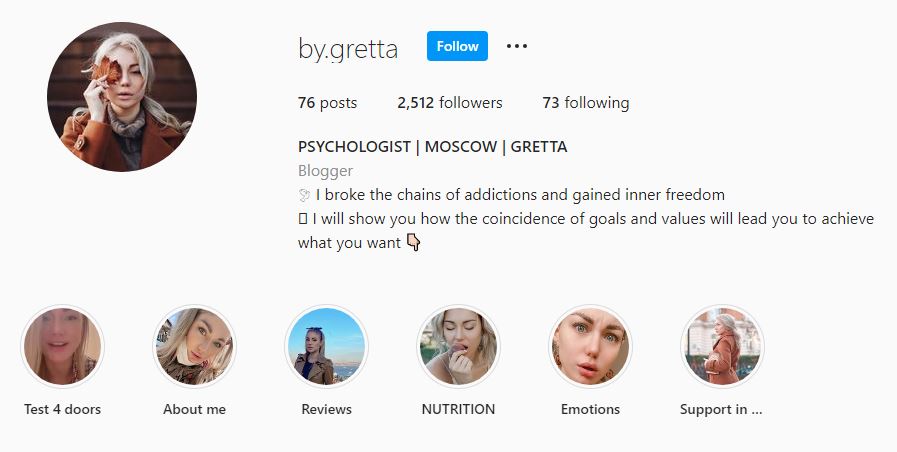 Gretta Vedler's Instagram account