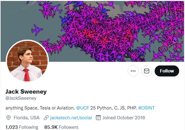 Jack Sweeney's Twitter account