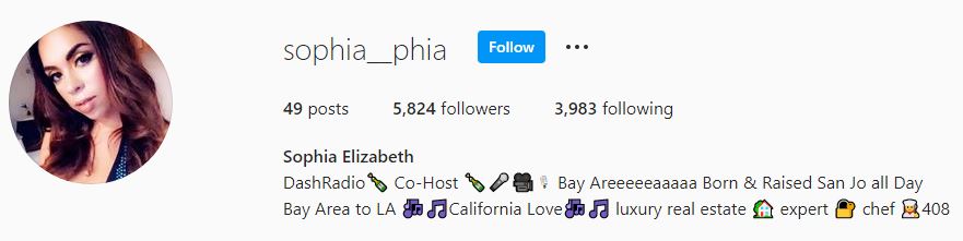 Sophia Elizabeth Instagram account