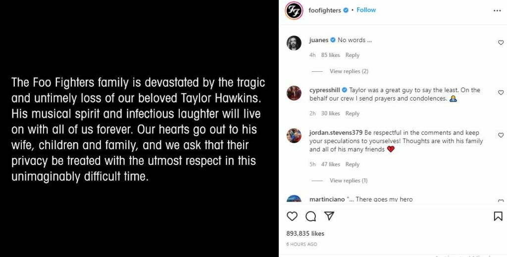 Taylor Hawkins's death news