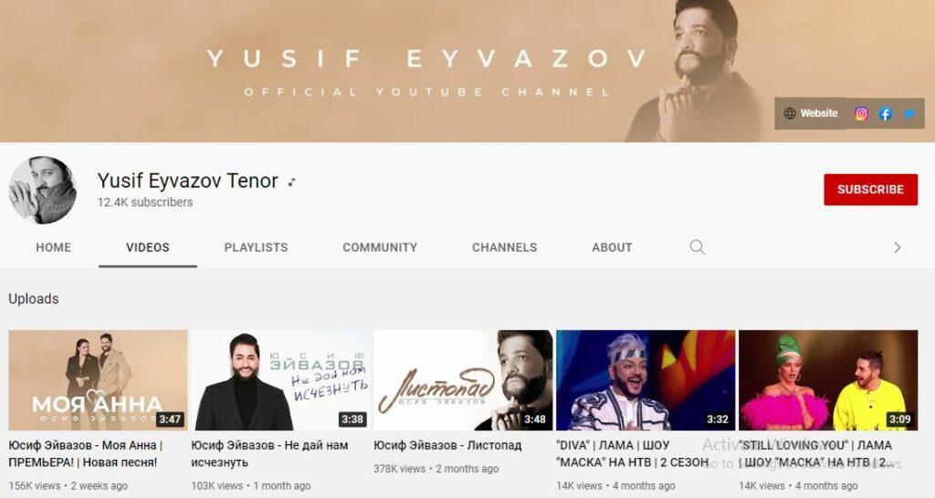 Yusif Eyvazov Youtube channel
