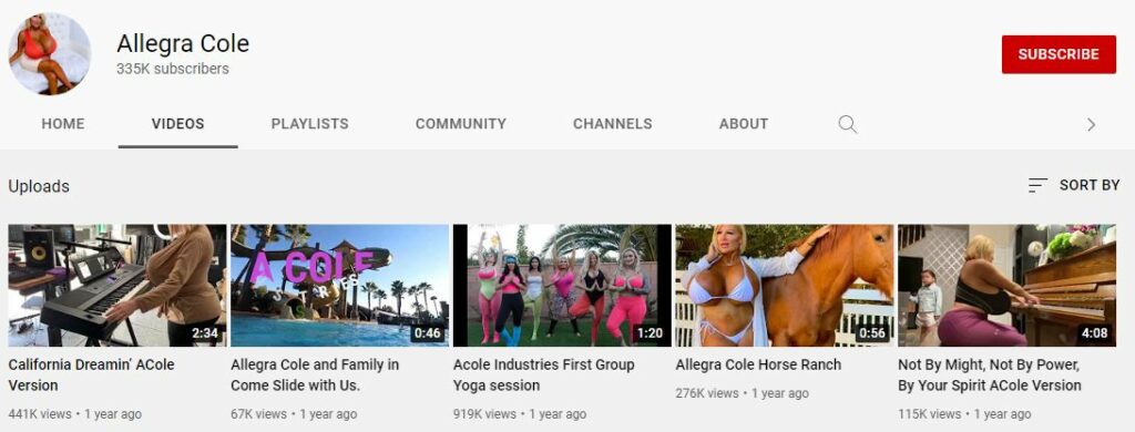 Allegra Cole's Youtube channel