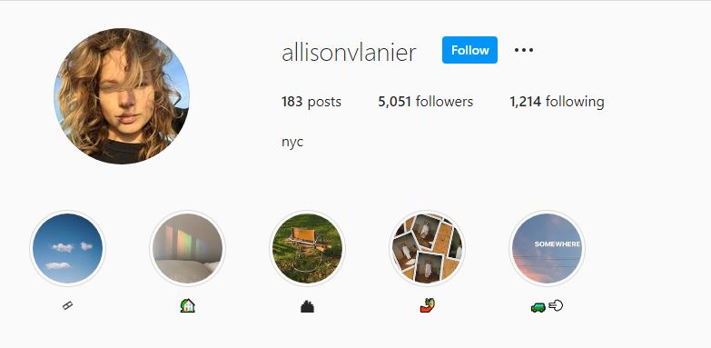 Allison's Instagram account