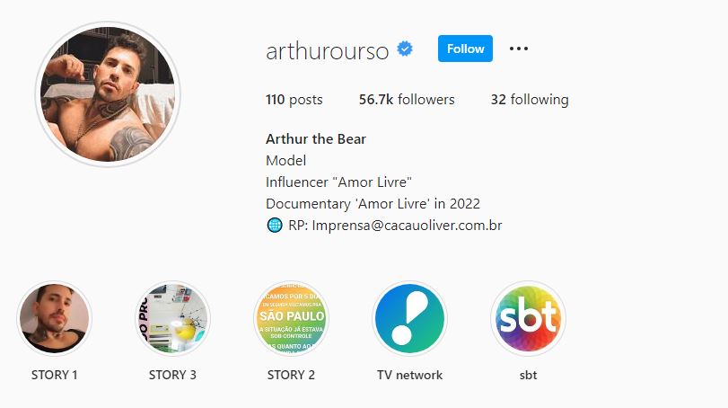 Arthur O Urso's Instagram profile