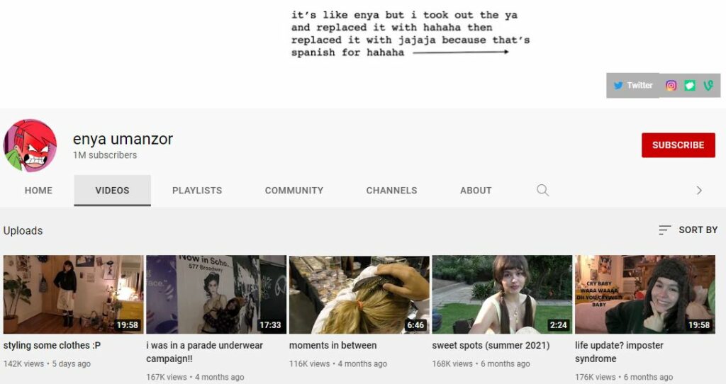 Enya Umanzor Youtube channel