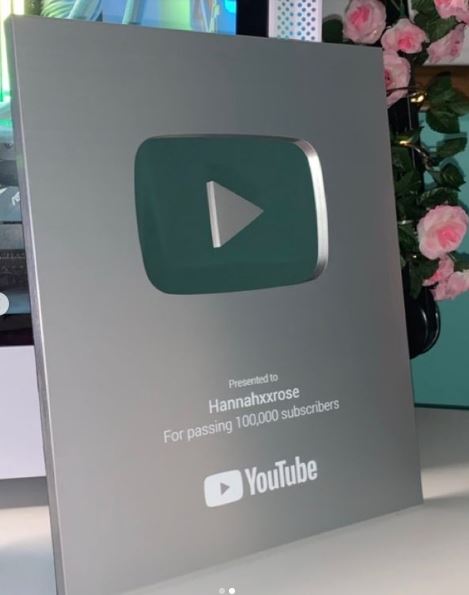 Hannah Rose's silver Youtube button