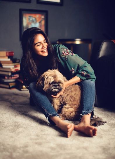 Kalyani Priyadarshan and her pet dog