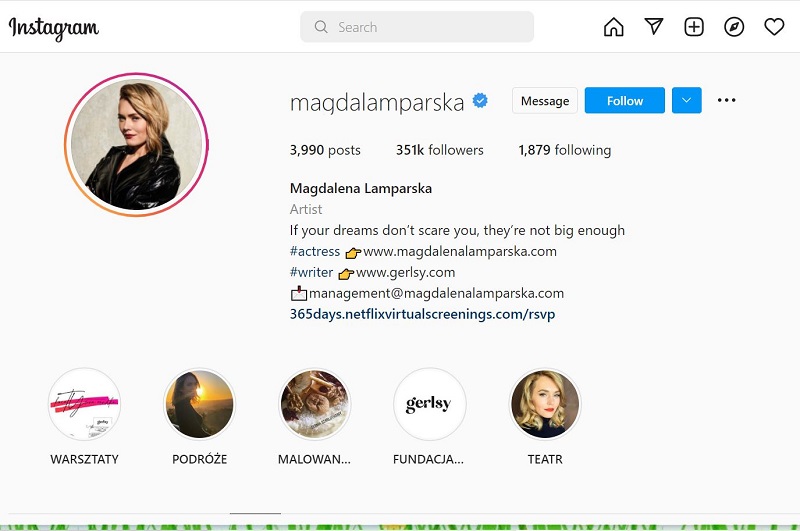 Magdalena Lamparska has 351k followers on Instagram