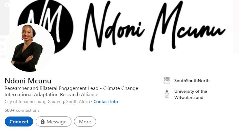 Ndoni Mcunu LinkedIn account