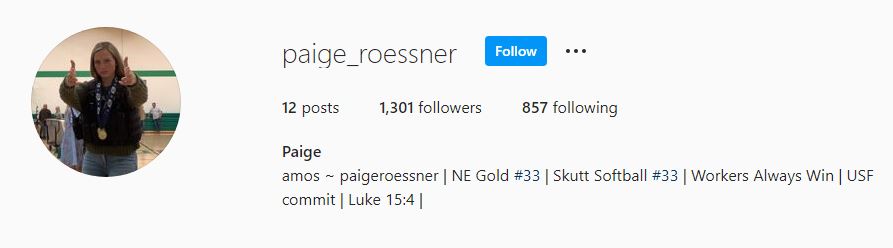 Paige Roessner's Instagram account