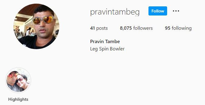 Pravin Tambe Instagram profile