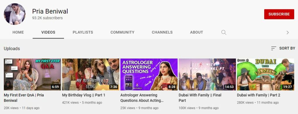 Pria Beniwal Youtube channel
