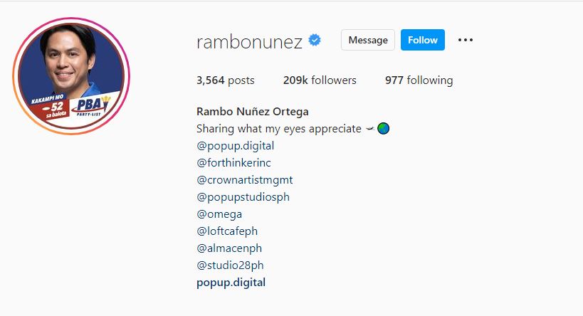 Rambo Nunez's Instagram account