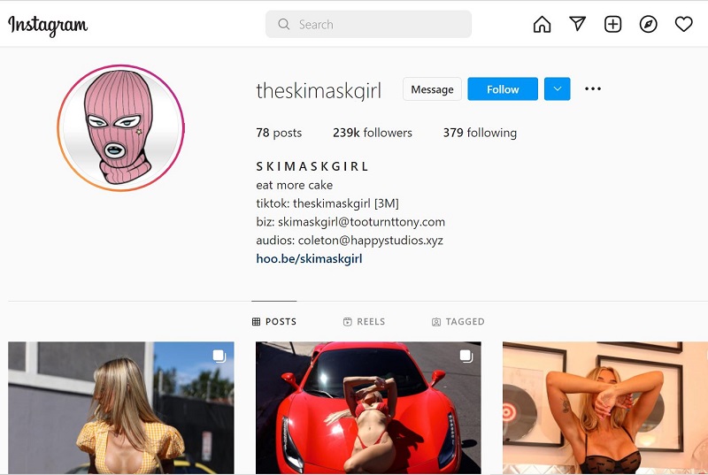 Ski Mask Girl Instagram account has 239k followers on it