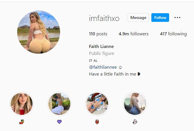 Faith Lianne's Instagram account
