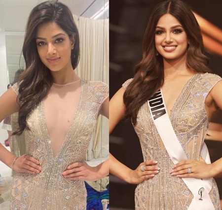 Harnaaz Kaur Sandhu wearing dress designed by Saisha