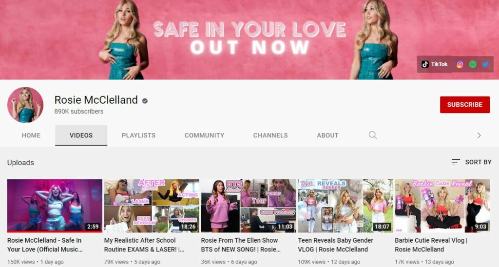 Rosie McClelland YouTube channel