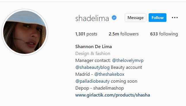 Shannon De Lima's Instagram account