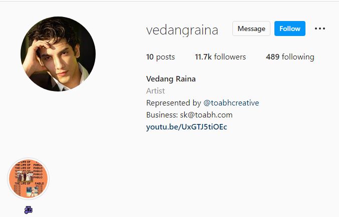 Vedang's Instagram profile